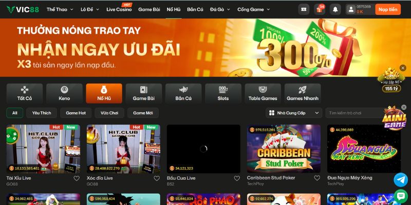 Tìm hiểu sảnh game nổ hũ tại nhà cái VIC88